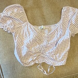 Hollister Purple Gingham Ruched Blouse